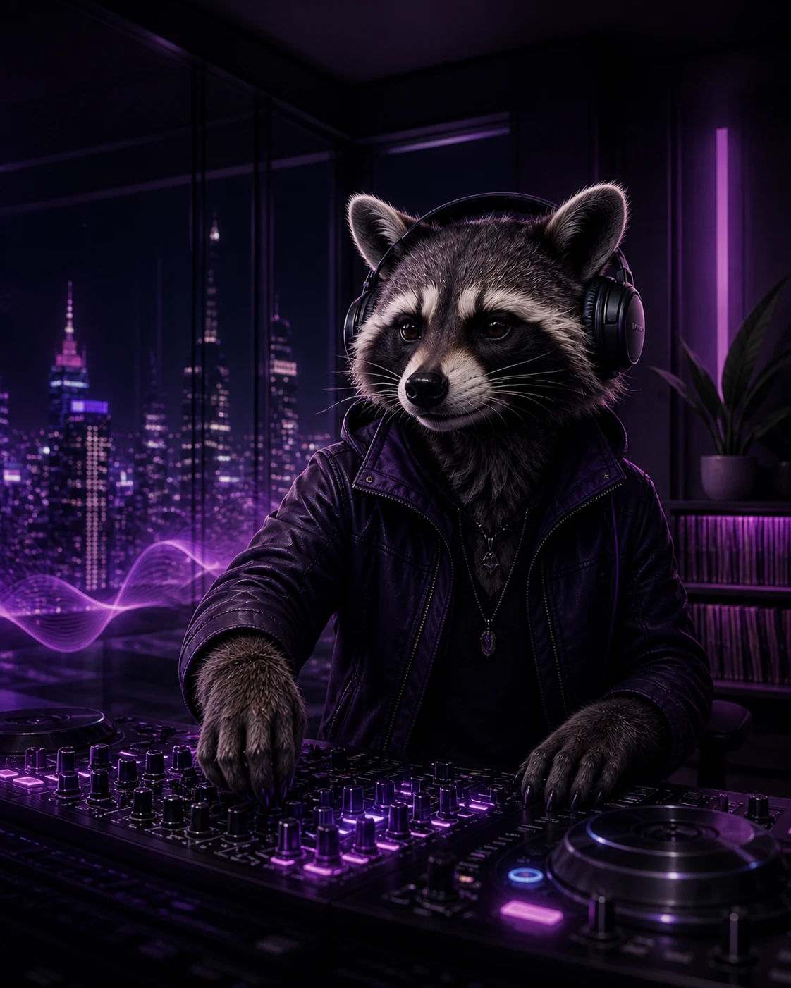 Get Known Radio raccoon DJ in the broadcast studio